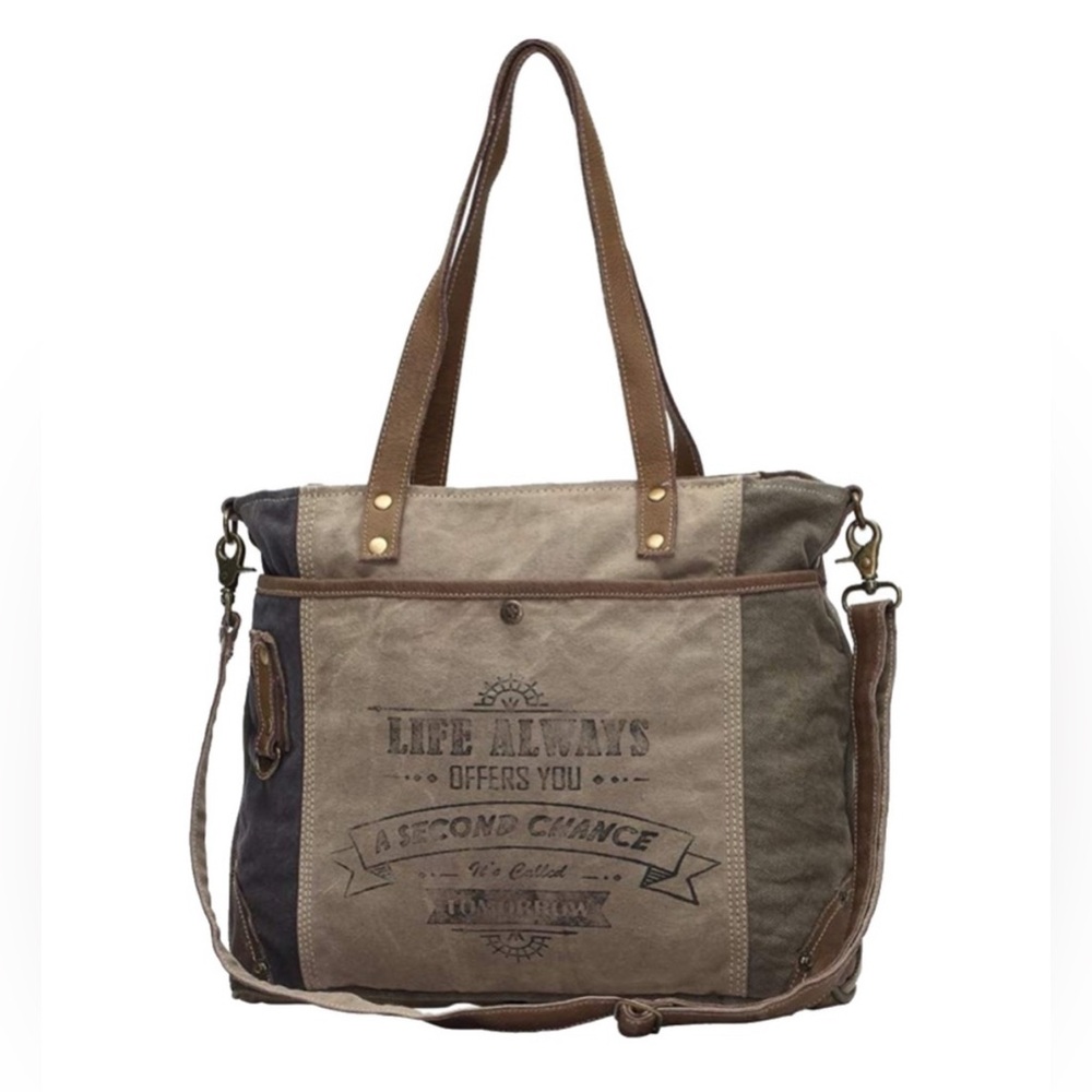 NWT - Myra Bag Canvas Tote Bag with Brown Accents